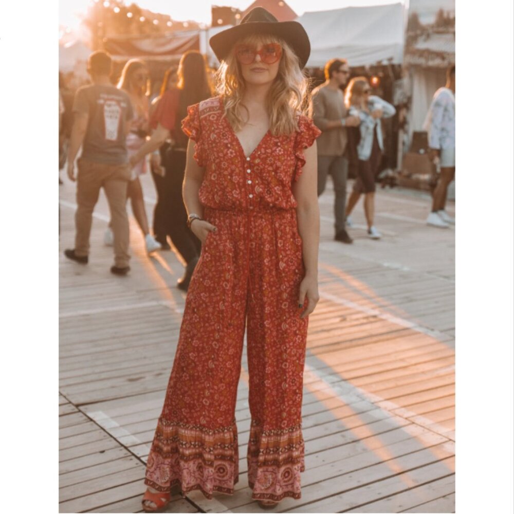 Spell x Revolve Dahlia Jumpsuit in Red XS